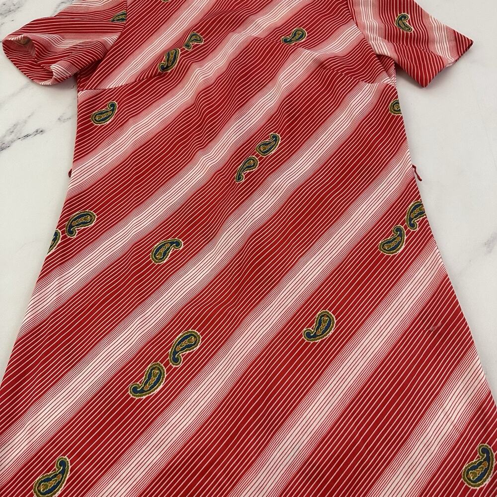 Womens Vintage 80s Shift Dress Size L Red Stripe Paisley Floral Midi Stretch - Picture 3 of 12